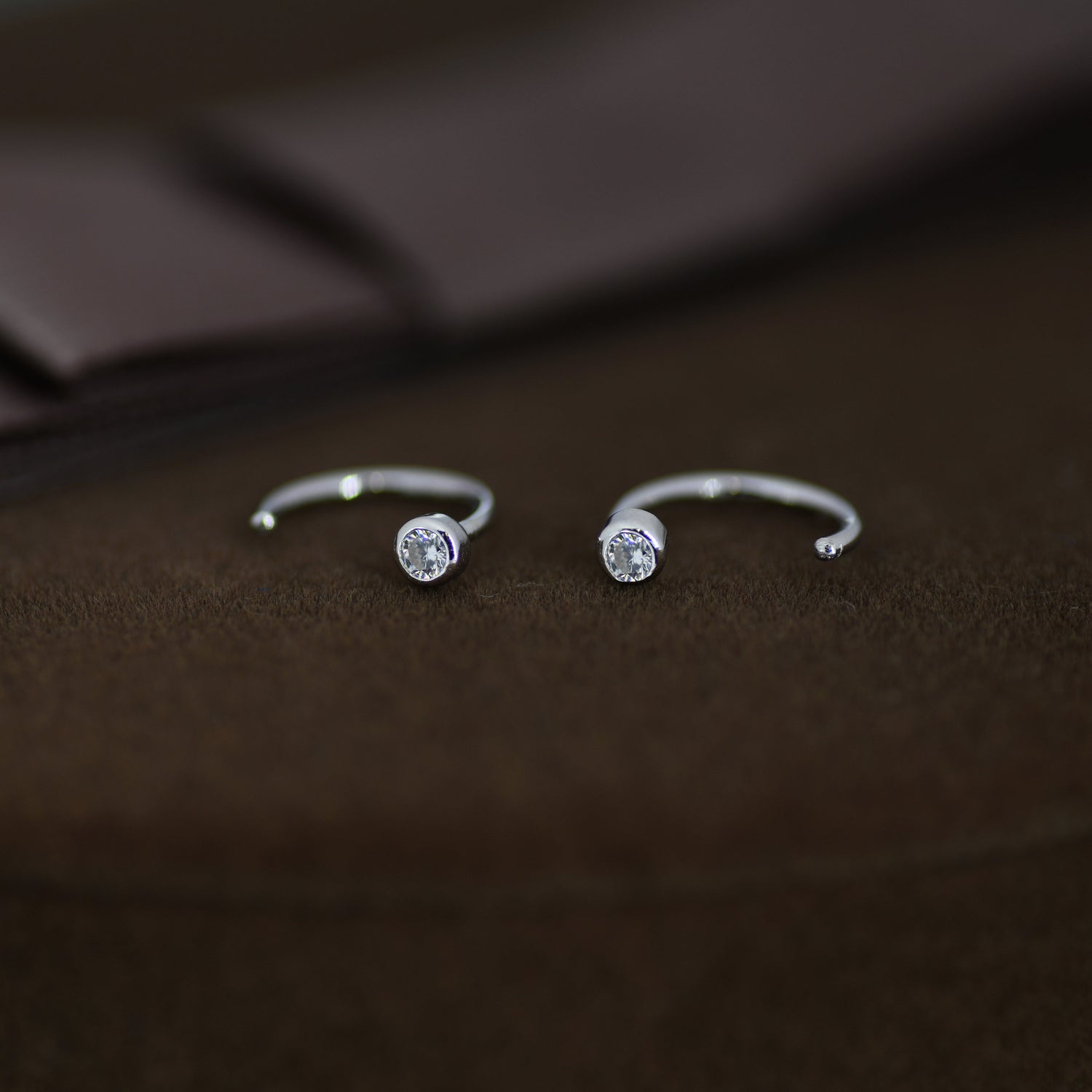 2mm Diamond CZ Huggie Hoop Earrings in Sterling Silver, Silver, or Gold, Half Hoop, Open Hoop, Pull Through, Dainty Earrings