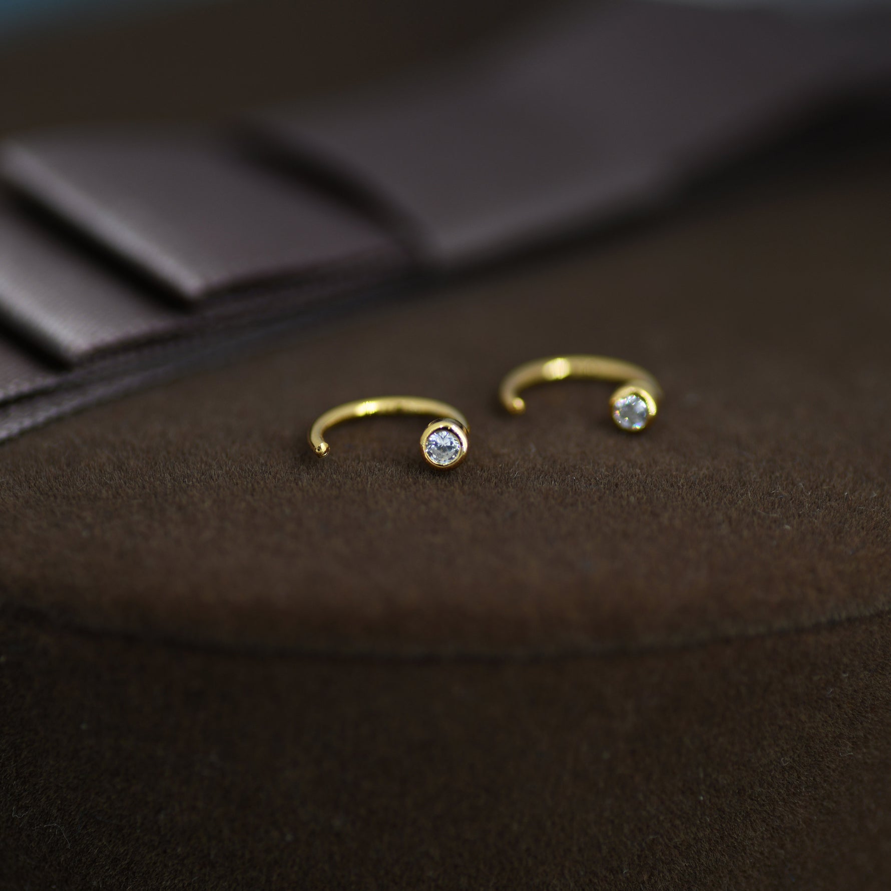2mm Diamond CZ Huggie Hoop Earrings in Sterling Silver, Silver, or Gold, Half Hoop, Open Hoop, Pull Through, Dainty Earrings