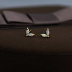 Sterling Silver White Opal Marquise Leaf Internally Threaded Flat Back/Screw Back/ Stud Earrings, Marquise Fan Stud, Opal Crown Stud