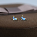 Sterling Silver Blue Opal Marquise Cluster 16G Internally Threaded Flat Back Earrings