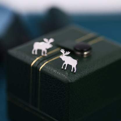 Moose Stud Earrings in Sterling Silver, Moose Deer Earrings, Animal Earrings, Nature Inspired
