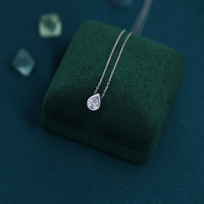 Pear Cut CZ Necklace in Sterling Silver, Gold over Sterling Silver, Diamond CZ, April Birthstone, Droplet Necklace, Droplet CZ Necklace