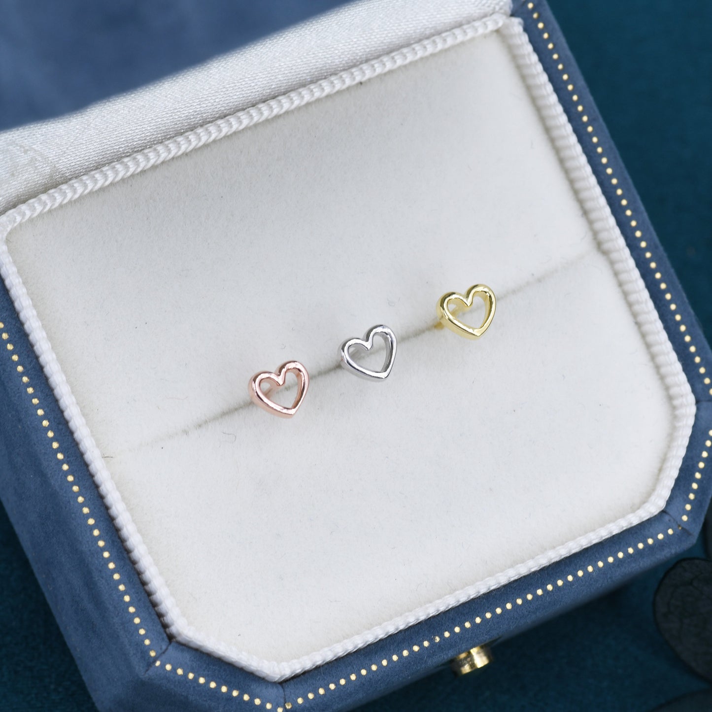 Extra Tiny Open Heart Stud Earrings in Sterling Silver - Gold, Rose Gold and Silver, Petite Stud Earrings