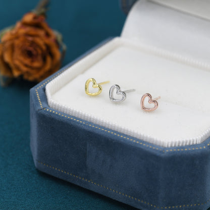 Extra Tiny Open Heart Stud Earrings in Sterling Silver - Gold, Rose Gold and Silver, Petite Stud Earrings