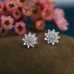 Chrysanthemum Flower Stud Earrings in Sterling Silver, Silver or Gold, Nature Inspired Flower Earrings, November Birth Flower, Botanical
