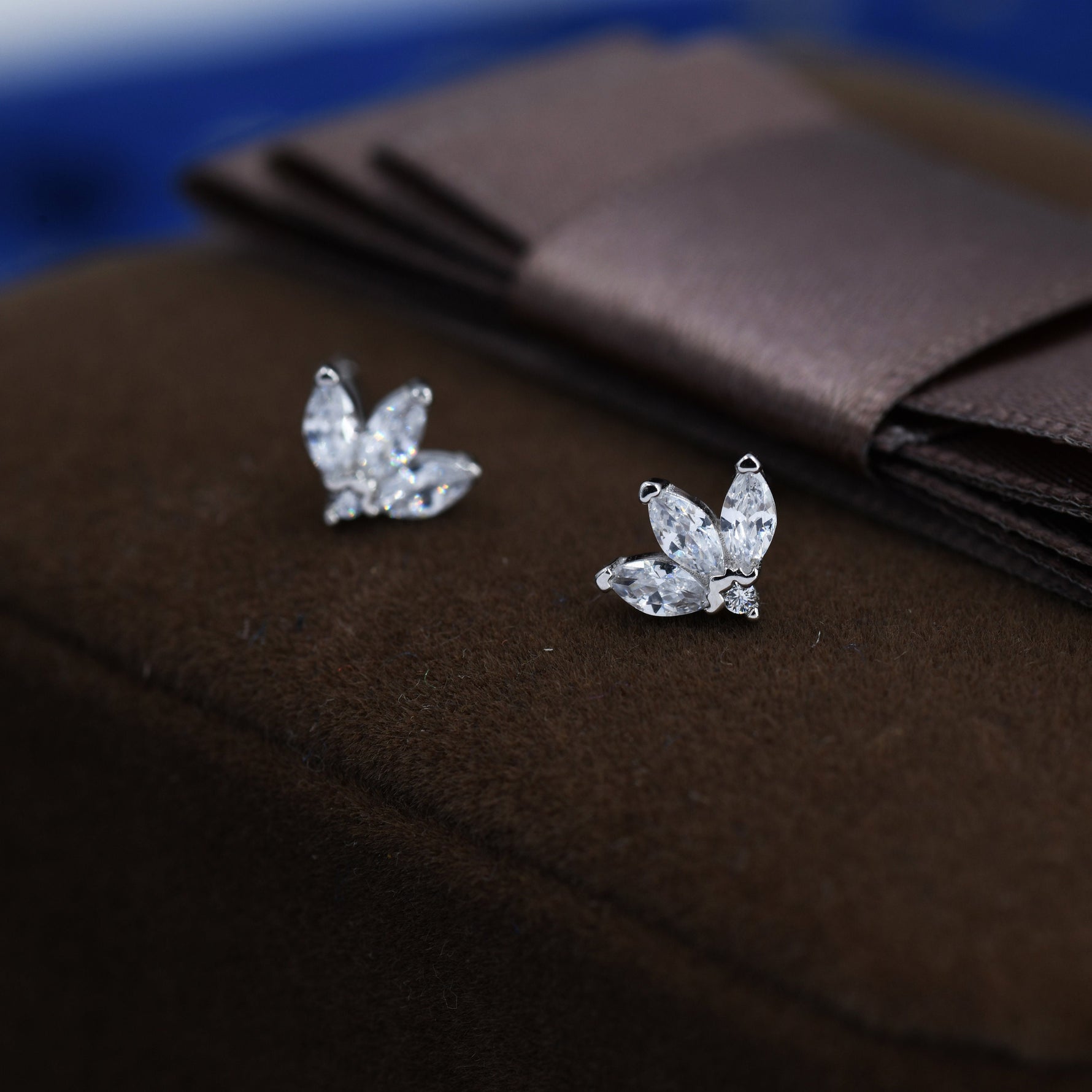 Sterling Silver CZ Marquise Cluster Stud Earrings, Gold or Silver, Marquise Fan Stud, CZ Crown Stud, Three Marquise Stud
