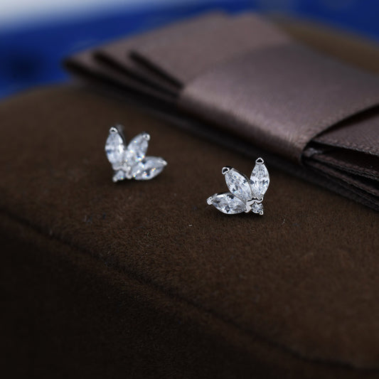 Sterling Silver CZ Marquise Cluster Stud Earrings, Gold or Silver, Marquise Fan Stud, CZ Crown Stud, Three Marquise Stud