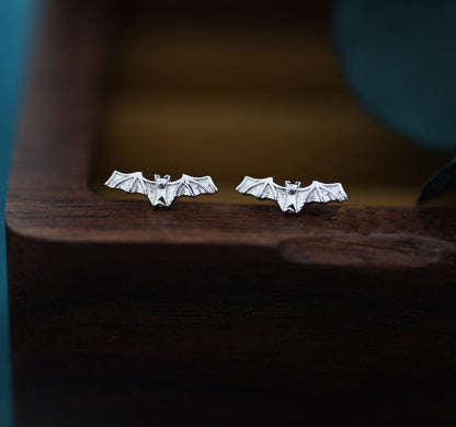 Very Tiny Bat Stud Earrings in Sterling Silver, Silver or Gold or Black, Stacking Earrings, Animal Earrings