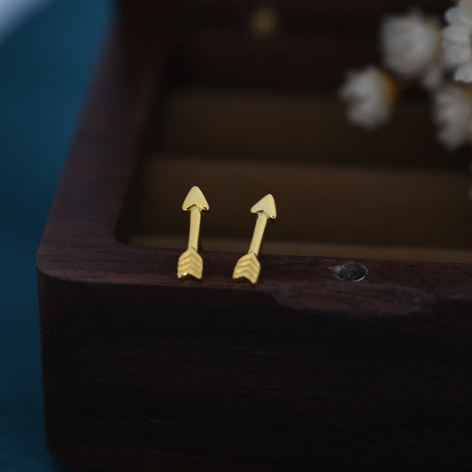 Sterling Silver Tiny Little Arrow Stud Earrings, Silver or Gold,  Dainty, Cute, Quirky and Fun Jewellery