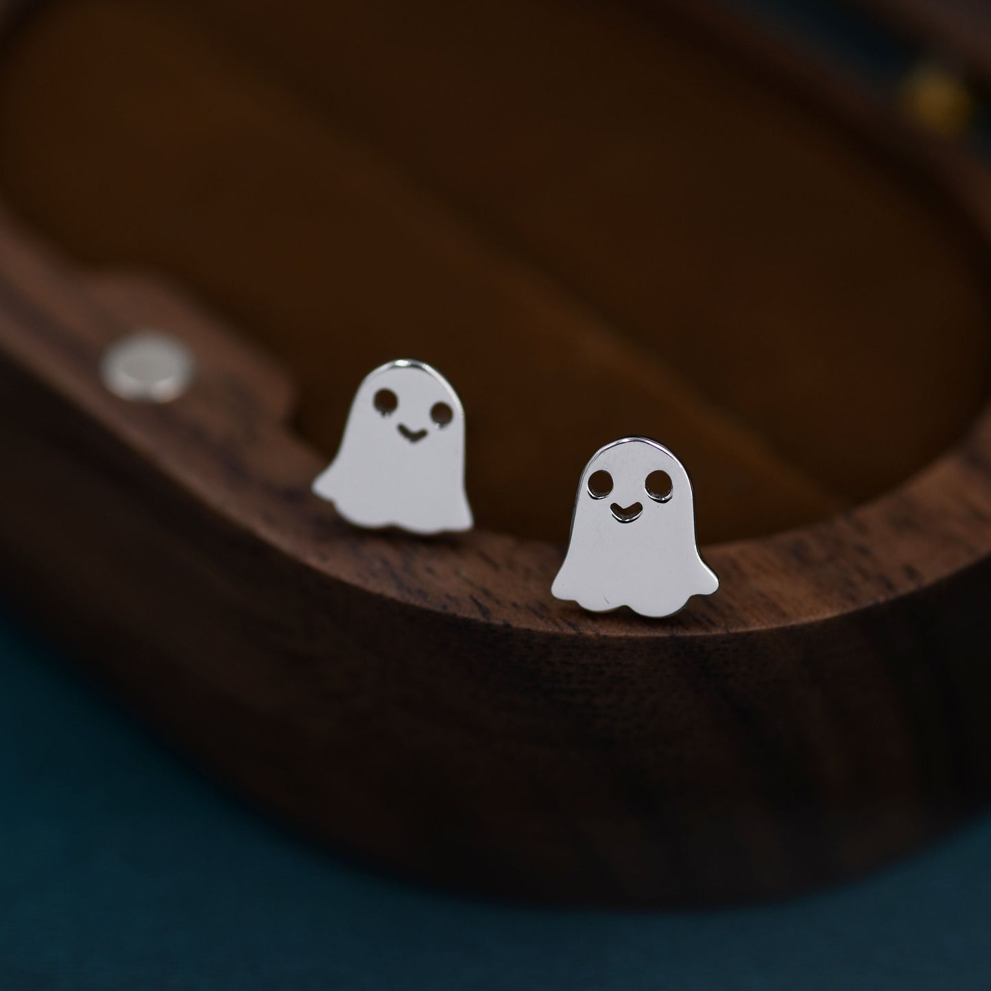 Cute Little Ghost Stud Earrings in Sterling Silver, Tiny Ghost Earrings