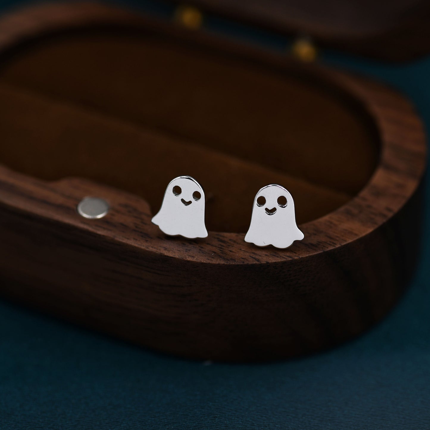 Cute Little Ghost Stud Earrings in Sterling Silver, Tiny Ghost Earrings