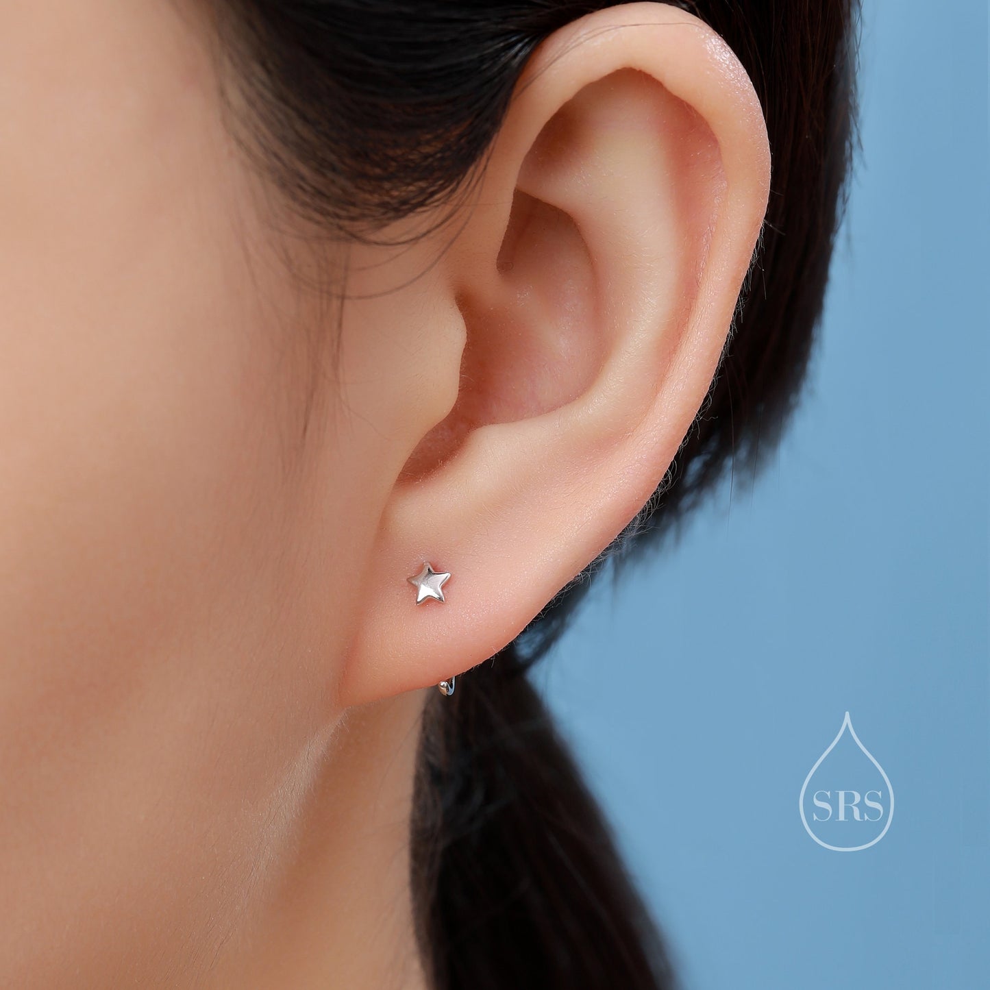 Tiny Mismatched Moon and Star Huggie Hoop Earrings in Sterling Silver, Asymmetric Pull Through Earrings, Half Hoop, Silver or Gold