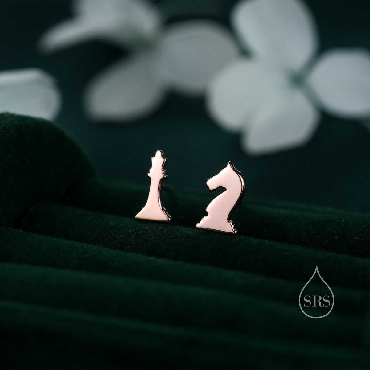 Sterling Silver Chess Knight and Queen 16G Flat Back Earrings