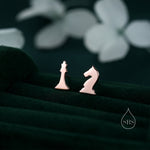Sterling Silver Chess Knight and Queen 16G Flat Back Earrings