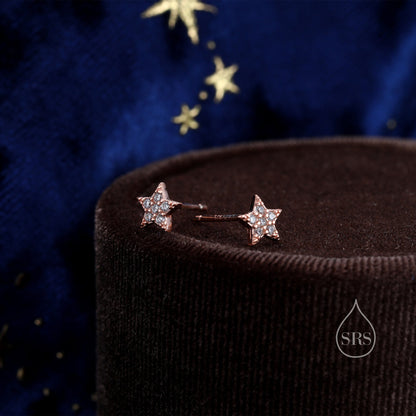 Extra Tiny CZ Star Stud Earrings in Sterling Silver, Silver, Gold or Rose Gold, Star Earrings, Tiny Star Earrings