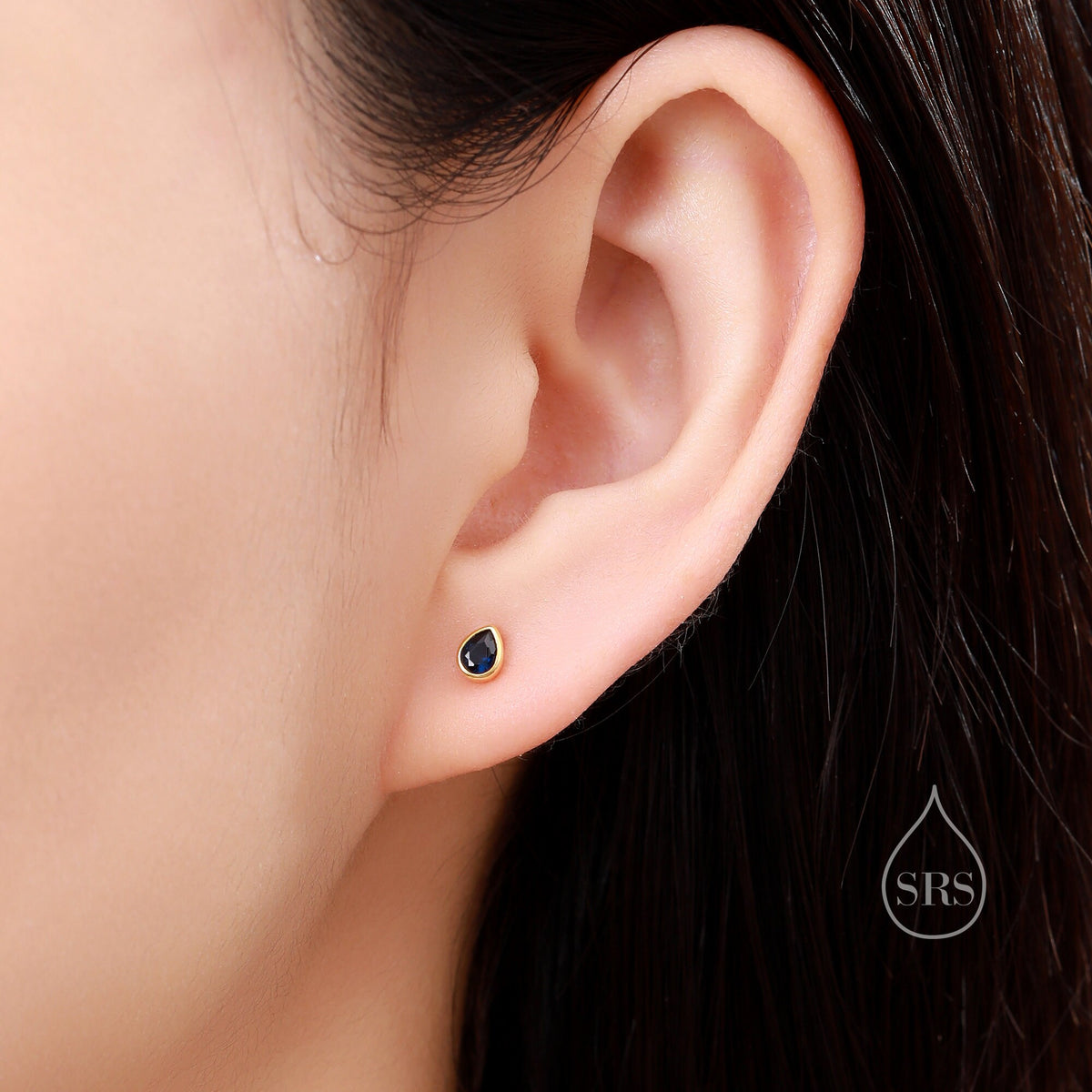 Extra Tiny CZ Droplet 18G Screw Back Earrings in Sterling Silver, Green, Blue, Clear or Purple CZ