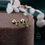 Extra Tiny CZ Droplet 18G Screw Back Earrings in Sterling Silver, Green, Blue, Clear or Purple CZ