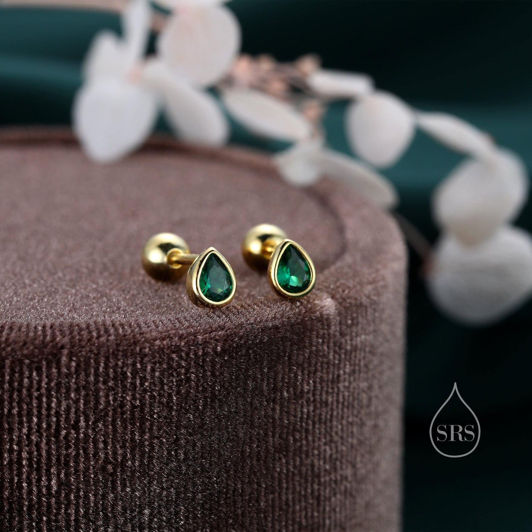 Extra Tiny CZ Droplet 18G Screw Back Earrings in Sterling Silver, Green, Blue, Clear or Purple CZ