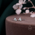 Extra Tiny Opal Trio Stud Earrings in Sterling Silver, Silver or Gold, Three Opal Trinity Stud, Opal trefoil Earrings