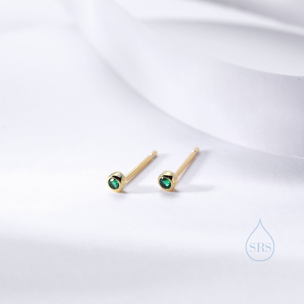 Extra Tiny 2mm CZ Stud Earrings in Sterling Silver, Silver or Gold, 2mm CZ Earrings, Blue, Green, Black, Turquoise, Clear