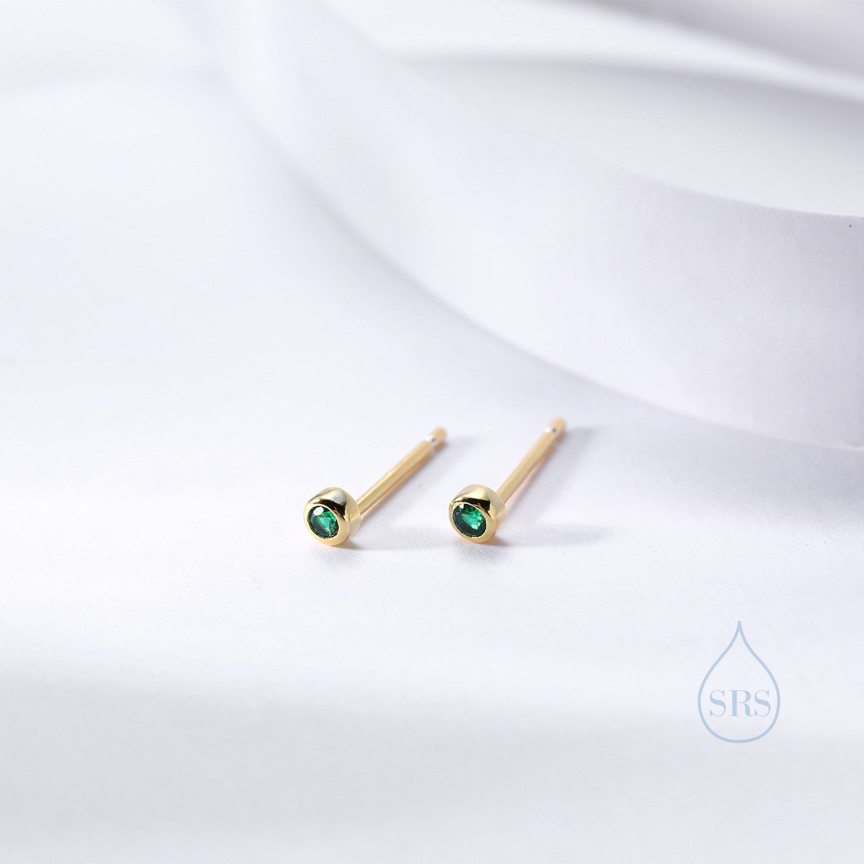 Extra Tiny 2mm CZ Stud Earrings in Sterling Silver, Silver or Gold, 2mm CZ Earrings, Blue, Green, Black, Turquoise, Clear