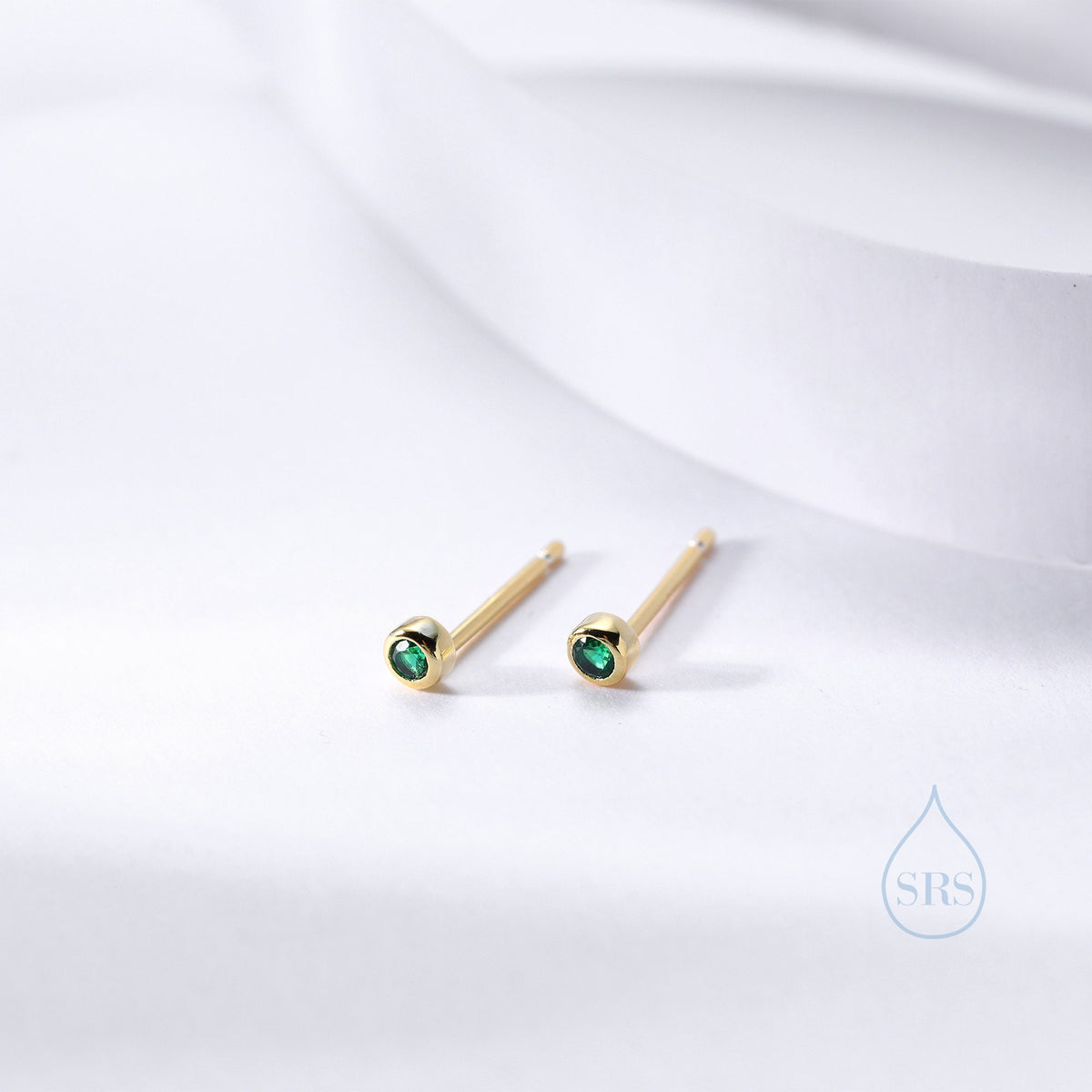Extra Tiny 2mm CZ Stud Earrings in Sterling Silver, Silver or Gold, 2mm CZ Earrings, Blue, Green, Black, Turquoise, Clear