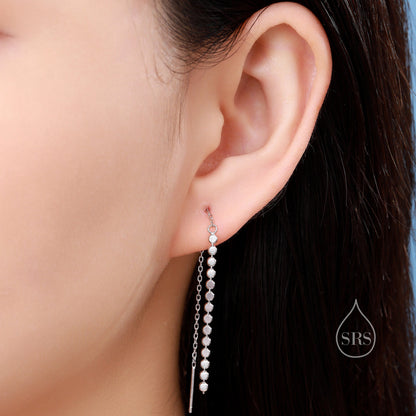 Disk Chain Threader Earrings in Sterling Silver, Silver or Gold, Sparkle Chain Long Ear Threaders, Long Threaders
