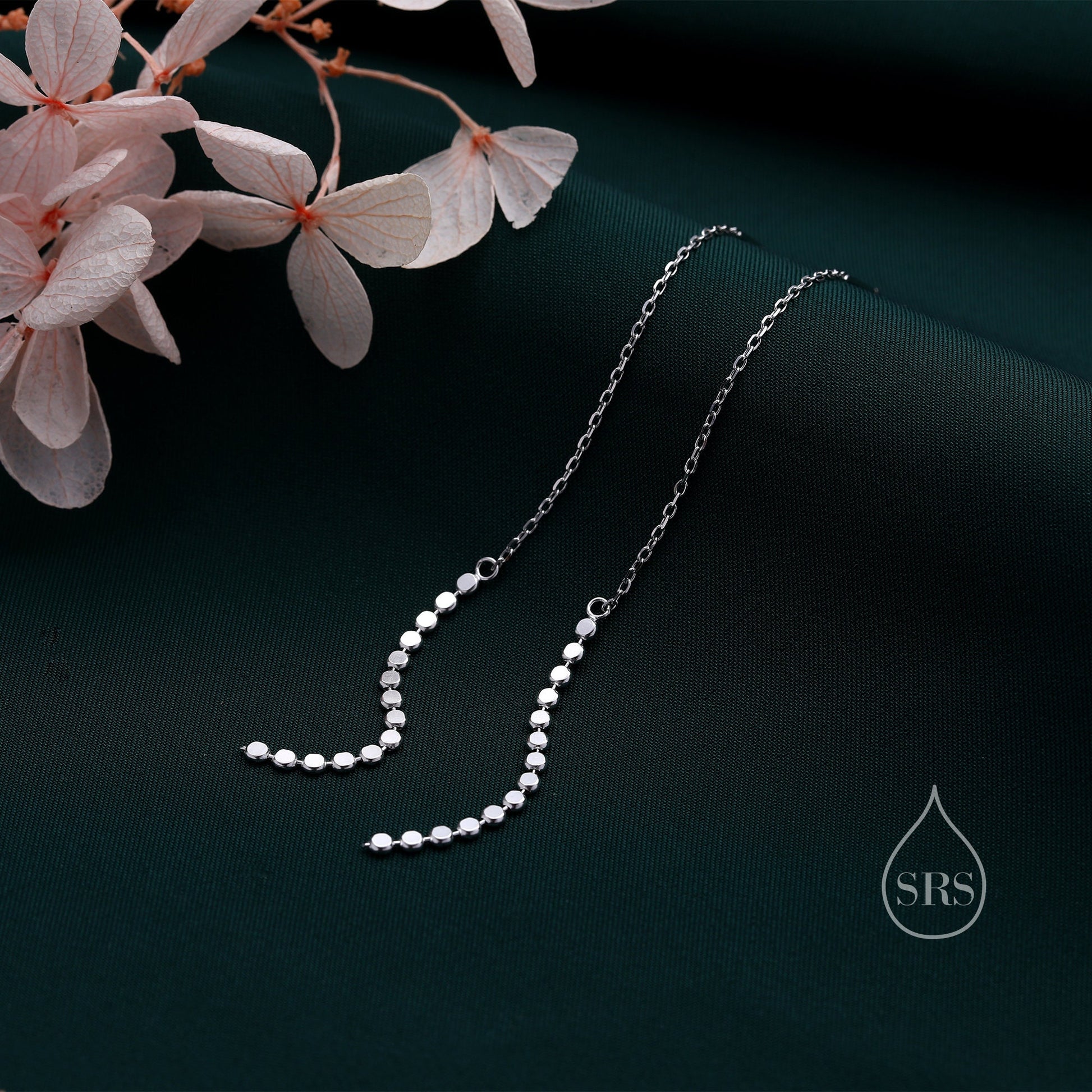 Disk Chain Threader Earrings in Sterling Silver, Silver or Gold, Sparkle Chain Long Ear Threaders, Long Threaders