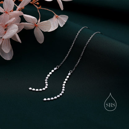 Disk Chain Threader Earrings in Sterling Silver, Silver or Gold, Sparkle Chain Long Ear Threaders, Long Threaders