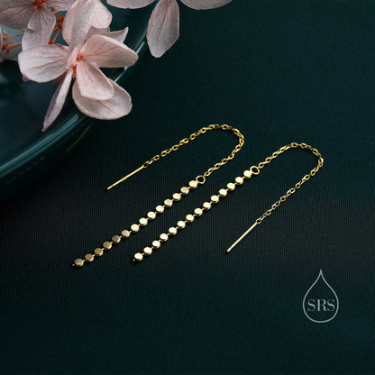 Disk Chain Threader Earrings in Sterling Silver, Silver or Gold, Sparkle Chain Long Ear Threaders, Long Threaders