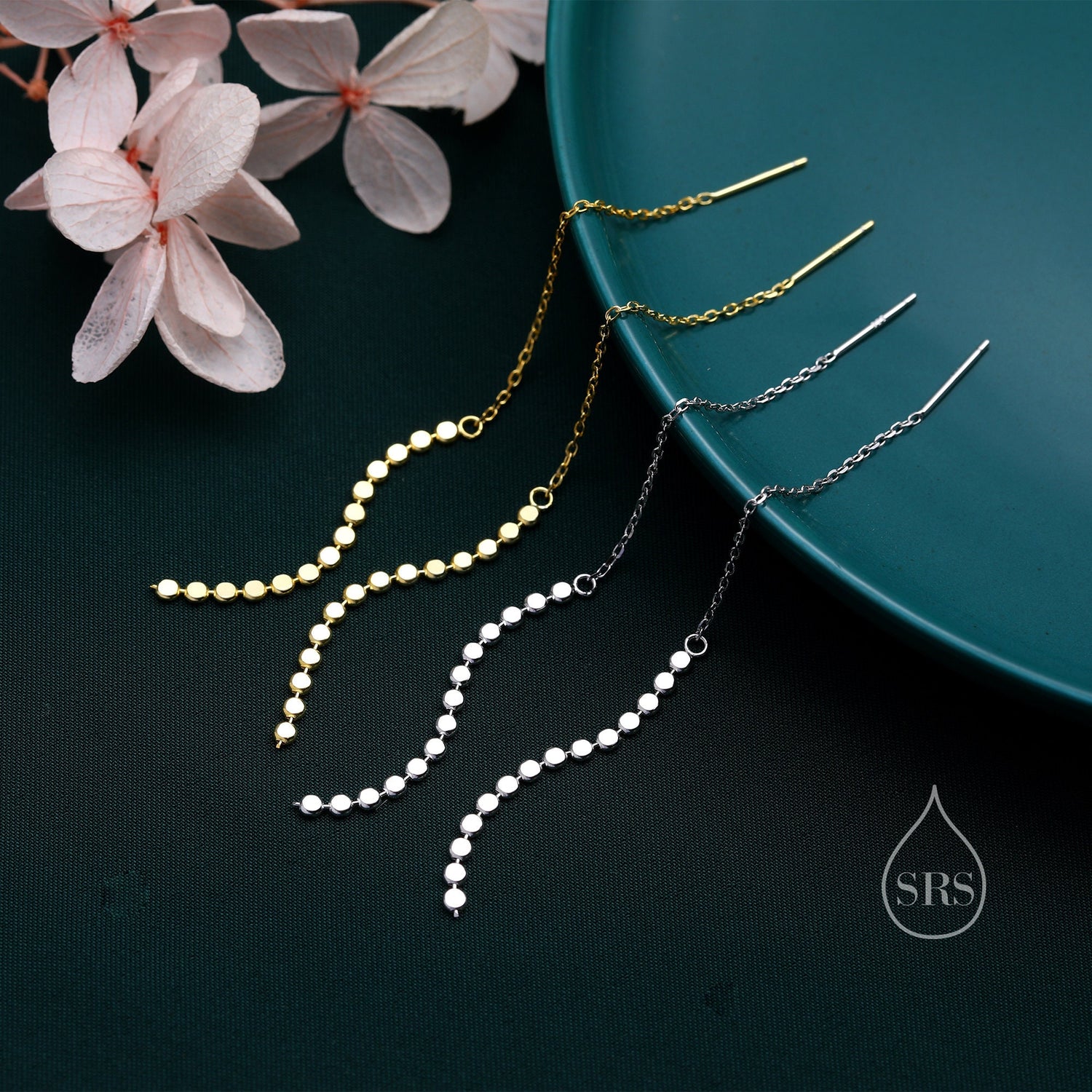Disk Chain Threader Earrings in Sterling Silver, Silver or Gold, Sparkle Chain Long Ear Threaders, Long Threaders