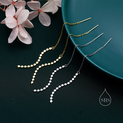 Disk Chain Threader Earrings in Sterling Silver, Silver or Gold, Sparkle Chain Long Ear Threaders, Long Threaders