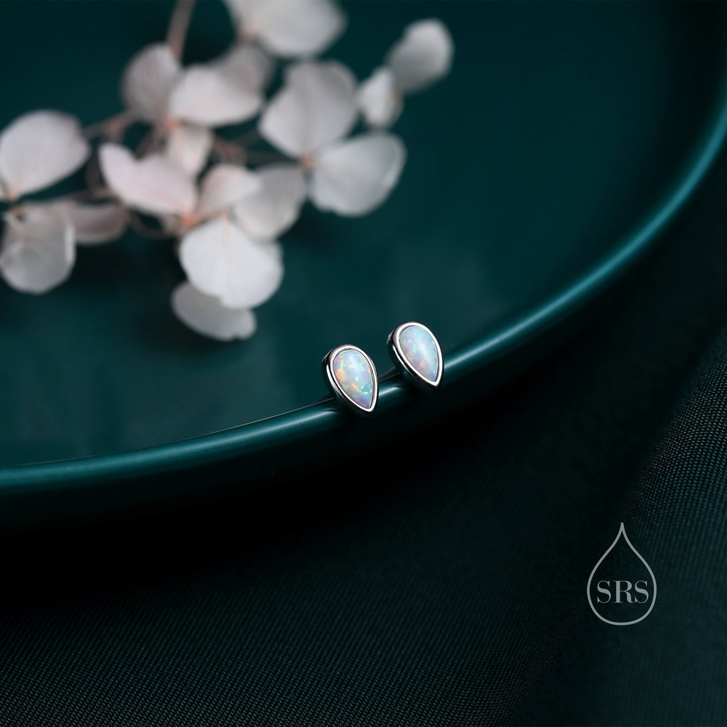 Tiny Opal Droplet Stud Earrings in Sterling Silver, Silver or Gold, Opal Drop Stud,