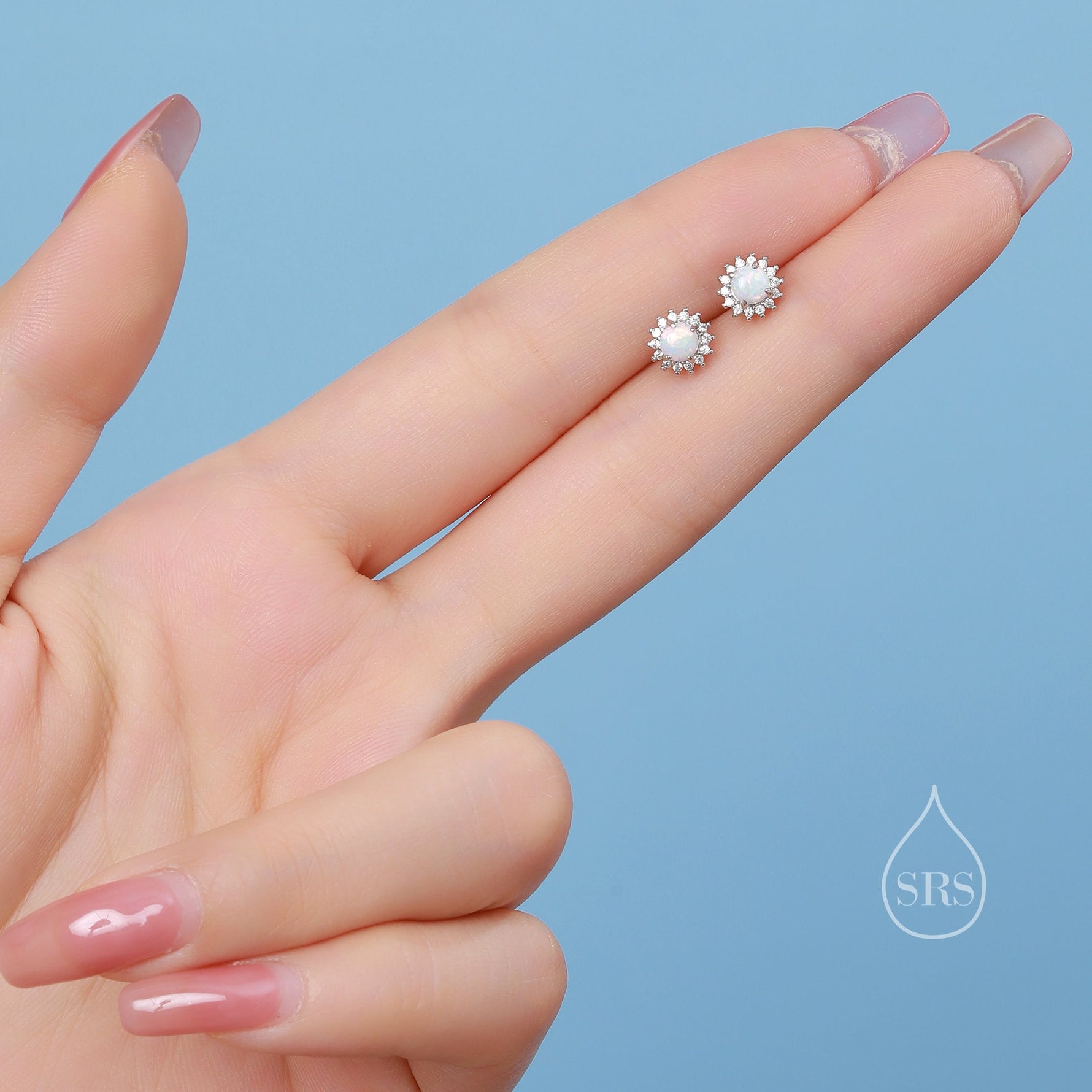 Opal CZ Halo Stud Earrings in Sterling Silver, Silver or Gold, Lab Opal and CZ Earrings, Opal Earrings