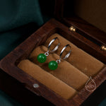 Dangle Jade Huggie Hoops Earrings in Sterling Silver, , Genuine Jade Stones, Silver or Gold, Minimalist Simple Hoop Earrings