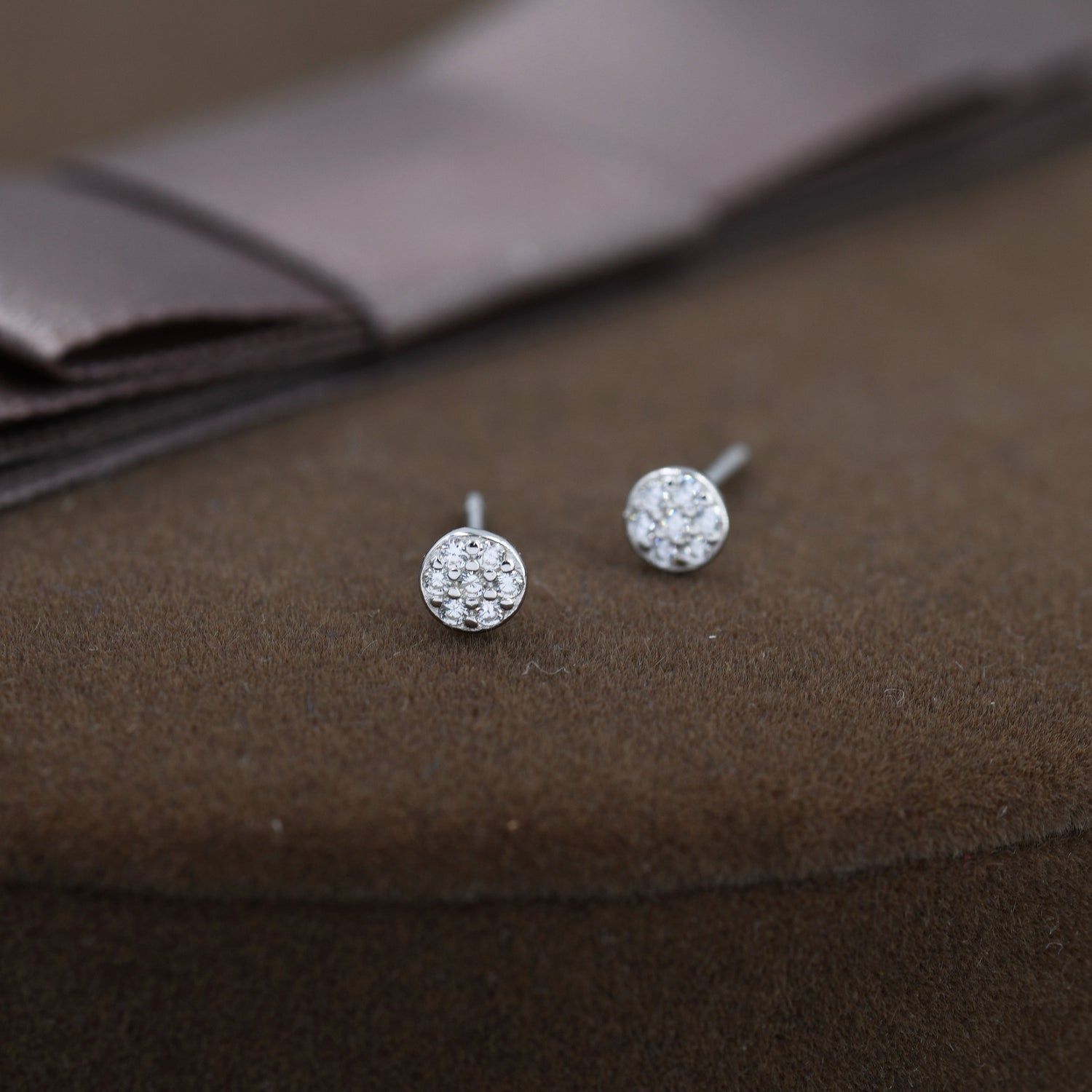 Extra Tiny Round Disk Stud Earrings in Sterling Silver, Sparkly CZ Coin Earrings, Tiny Circle Stud, CZ Pave Coin Earrings, Silver or Gold