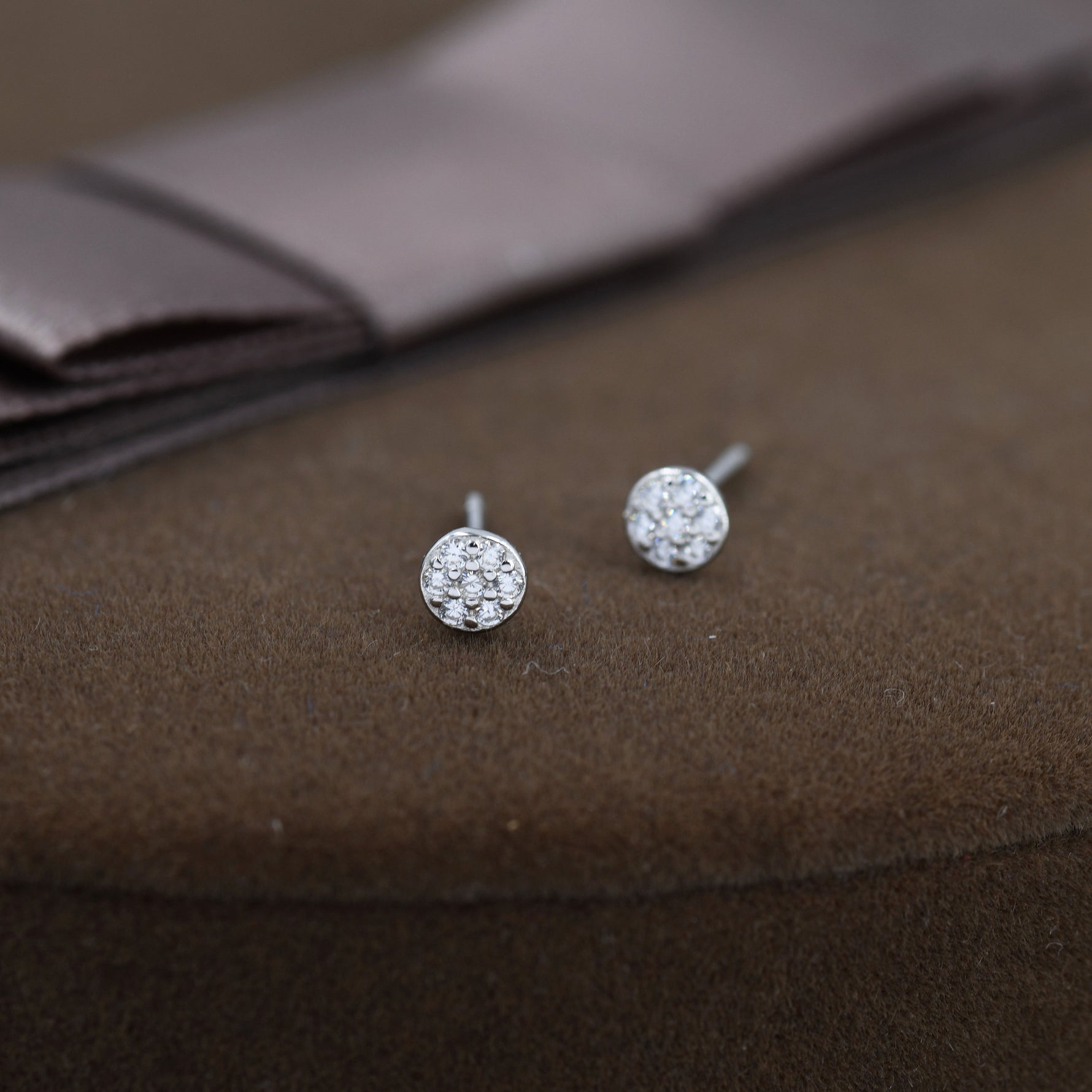 Extra Tiny Round Disk Stud Earrings in Sterling Silver, Sparkly CZ Coin Earrings, Tiny Circle Stud, CZ Pave Coin Earrings, Silver or Gold