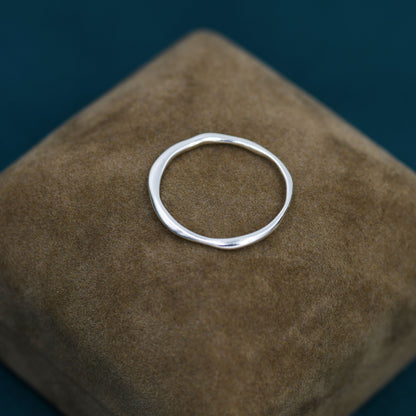 Sterling Silver Hammered Skinny Ring, Very Skinny Irregular Shaped Delicate Ring Band, Stacking Ring US 5-8, Wave Ring