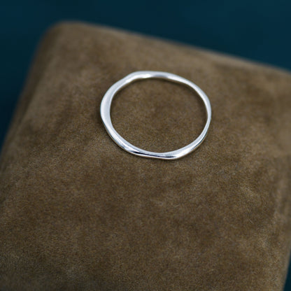 Sterling Silver Hammered Skinny Ring, Very Skinny Irregular Shaped Delicate Ring Band, Stacking Ring US 5-8, Wave Ring