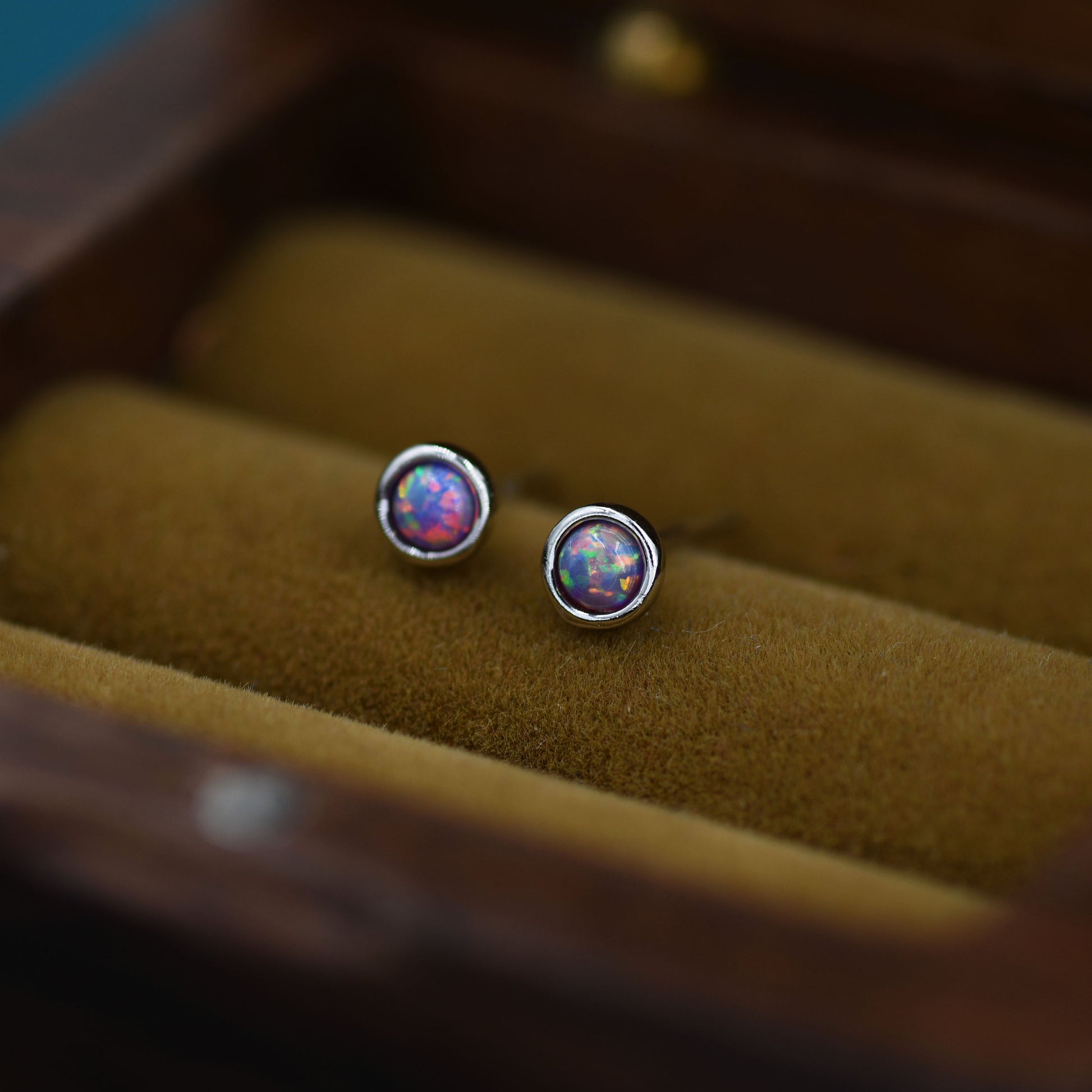 Sterling Silver Tiny Purple Opal Stud Earrings, Tiny Opal Earrings, Purple Opal, Lab Opal Stud, 3mm Opal Earrings