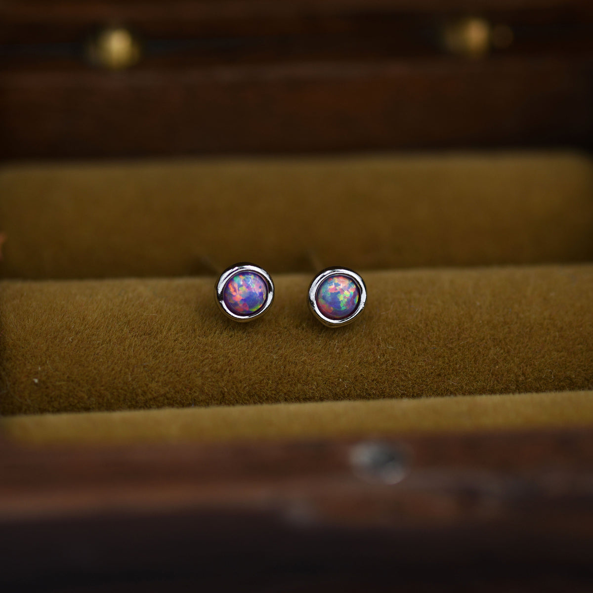 Sterling Silver Tiny Purple Opal Stud Earrings, Tiny Opal Earrings, Purple Opal, Lab Opal Stud, 3mm Opal Earrings