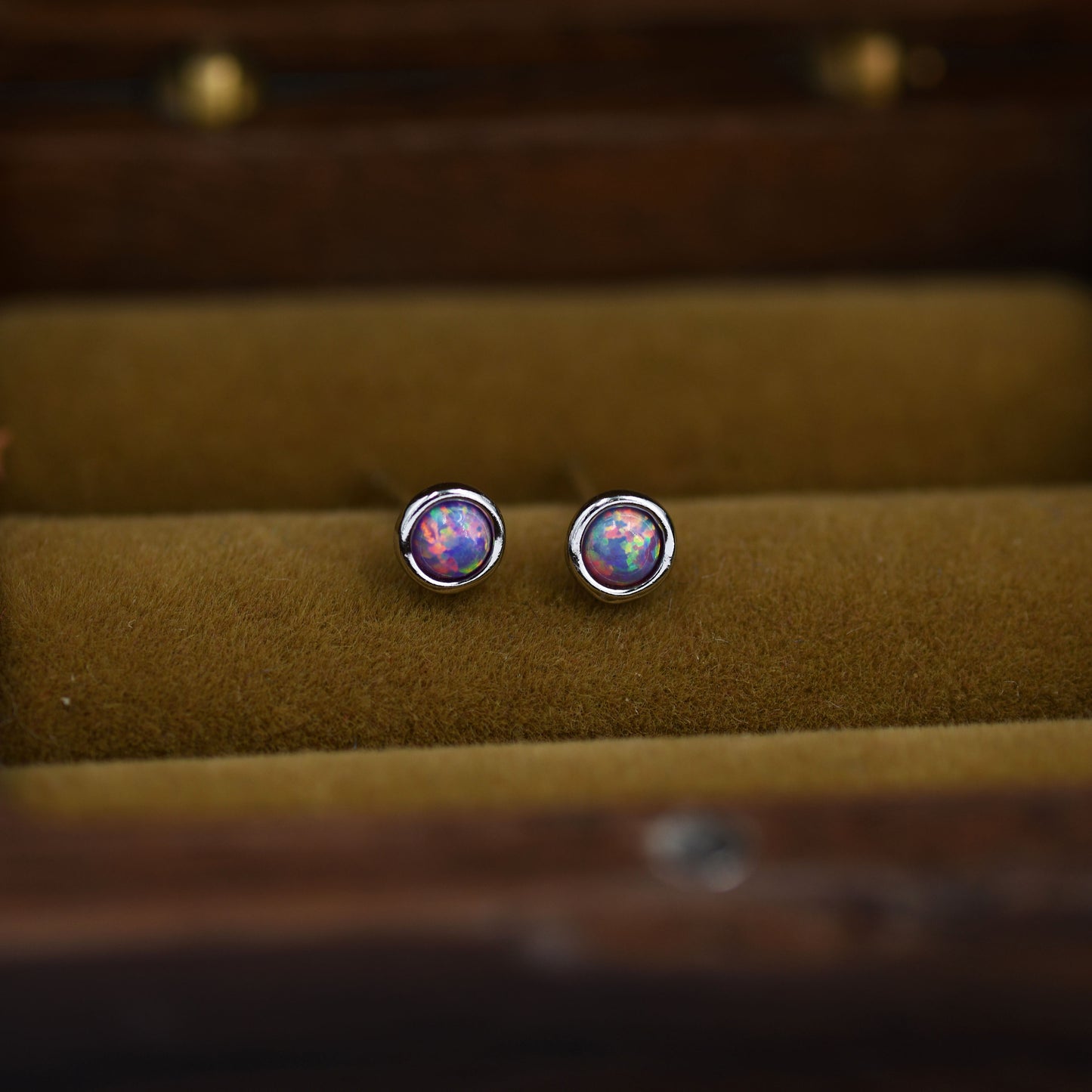 Sterling Silver Tiny Purple Opal Stud Earrings, Tiny Opal Earrings, Purple Opal, Lab Opal Stud, 3mm Opal Earrings