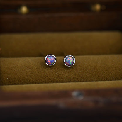Sterling Silver Tiny Purple Opal Stud Earrings, Tiny Opal Earrings, Purple Opal, Lab Opal Stud, 3mm Opal Earrings