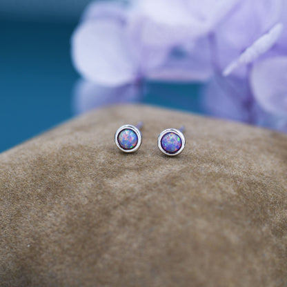 Sterling Silver Tiny Purple Opal Stud Earrings, Tiny Opal Earrings, Purple Opal, Lab Opal Stud, 3mm Opal Earrings
