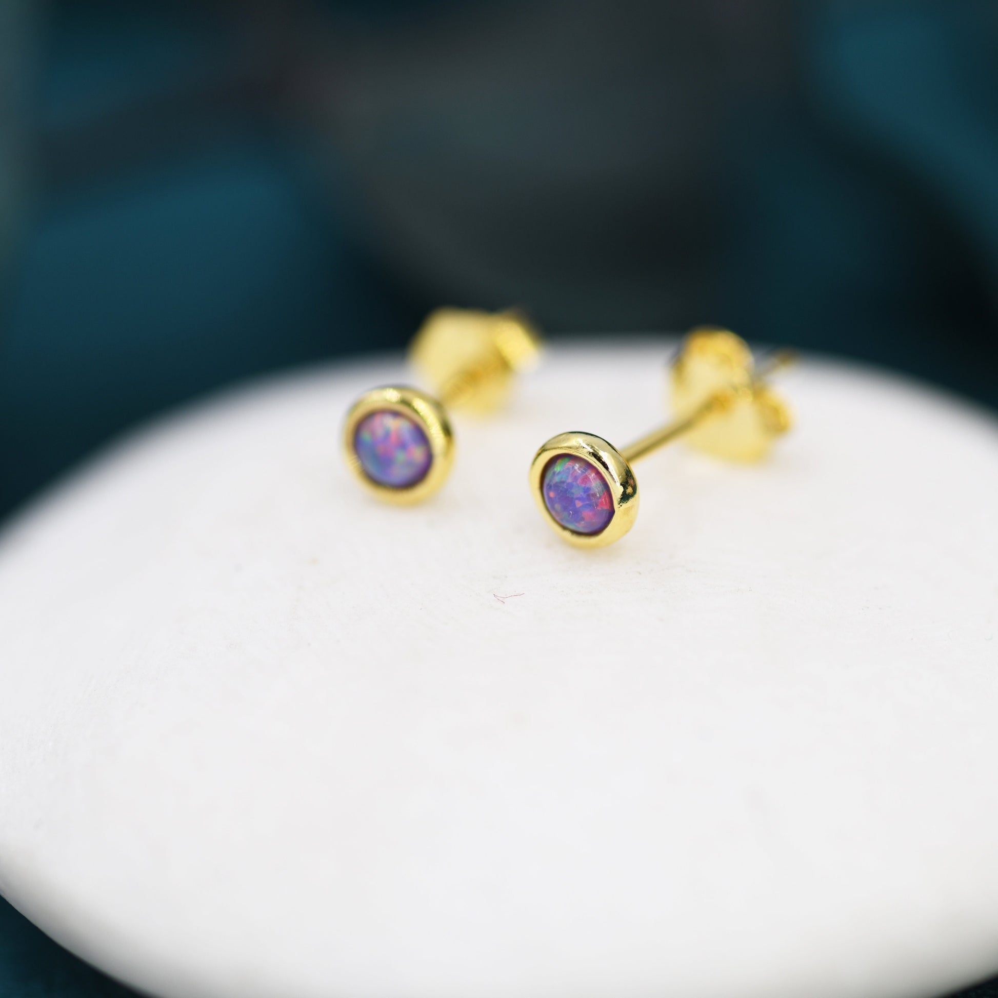 Sterling Silver Tiny Purple Opal Stud Earrings, Tiny Opal Earrings, Purple Opal, Lab Opal Stud, 3mm Opal Earrings