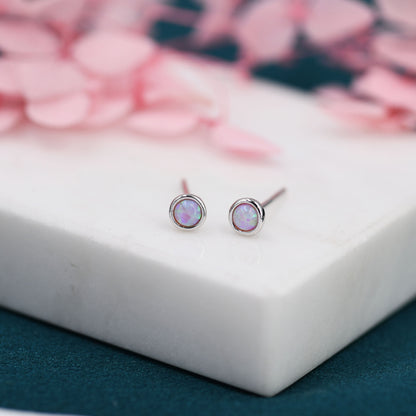 Sterling Silver Tiny Pink Opal Stud Earrings, Tiny Opal Earrings, Pink Opal, Lab Opal Stud, 3mm Opal Earrings