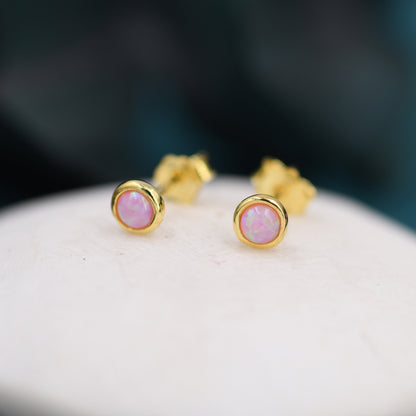 Sterling Silver Tiny Pink Opal Stud Earrings, Tiny Opal Earrings, Pink Opal, Lab Opal Stud, 3mm Opal Earrings