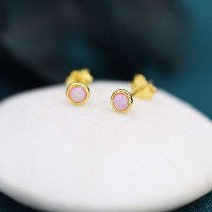 Sterling Silver Tiny Pink Opal Stud Earrings, Tiny Opal Earrings, Pink Opal, Lab Opal Stud, 3mm Opal Earrings