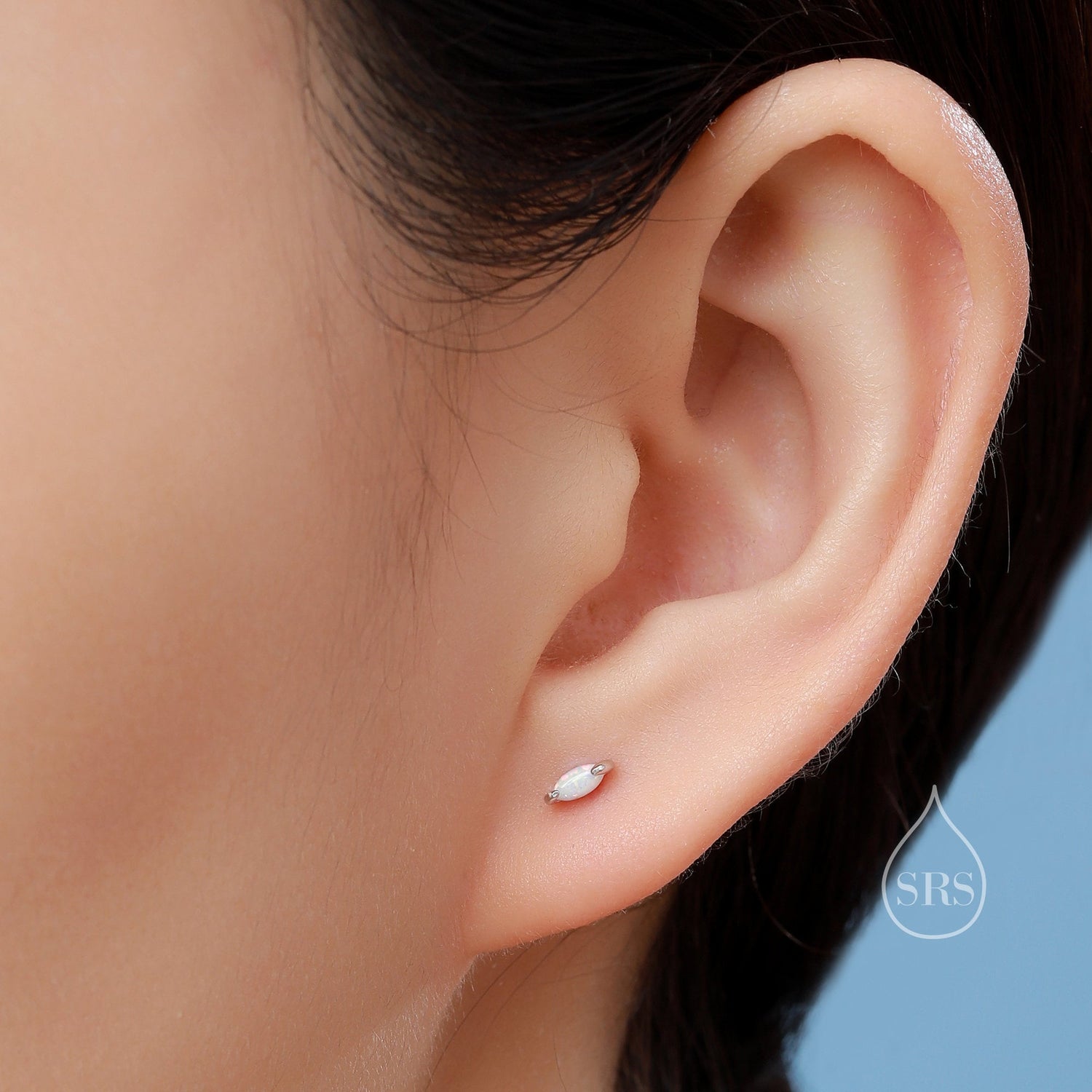 Sterling Silver White Opal Marquise Earrings, Stud Earrings or Screw Back, Extra Tiny Marquise Stud, Small Opal Stud, Gold or Silver