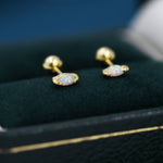 Sterling Silver White Opal Marquise Earrings Screw Back/ Flat Back/Stud Earring, Extra Tiny Marquise Opal Stud, Gold or Rose Gold